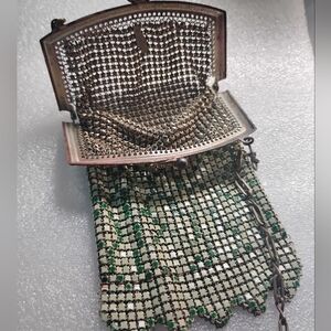 Whiting & Davis Silver and Green Mesh Bag